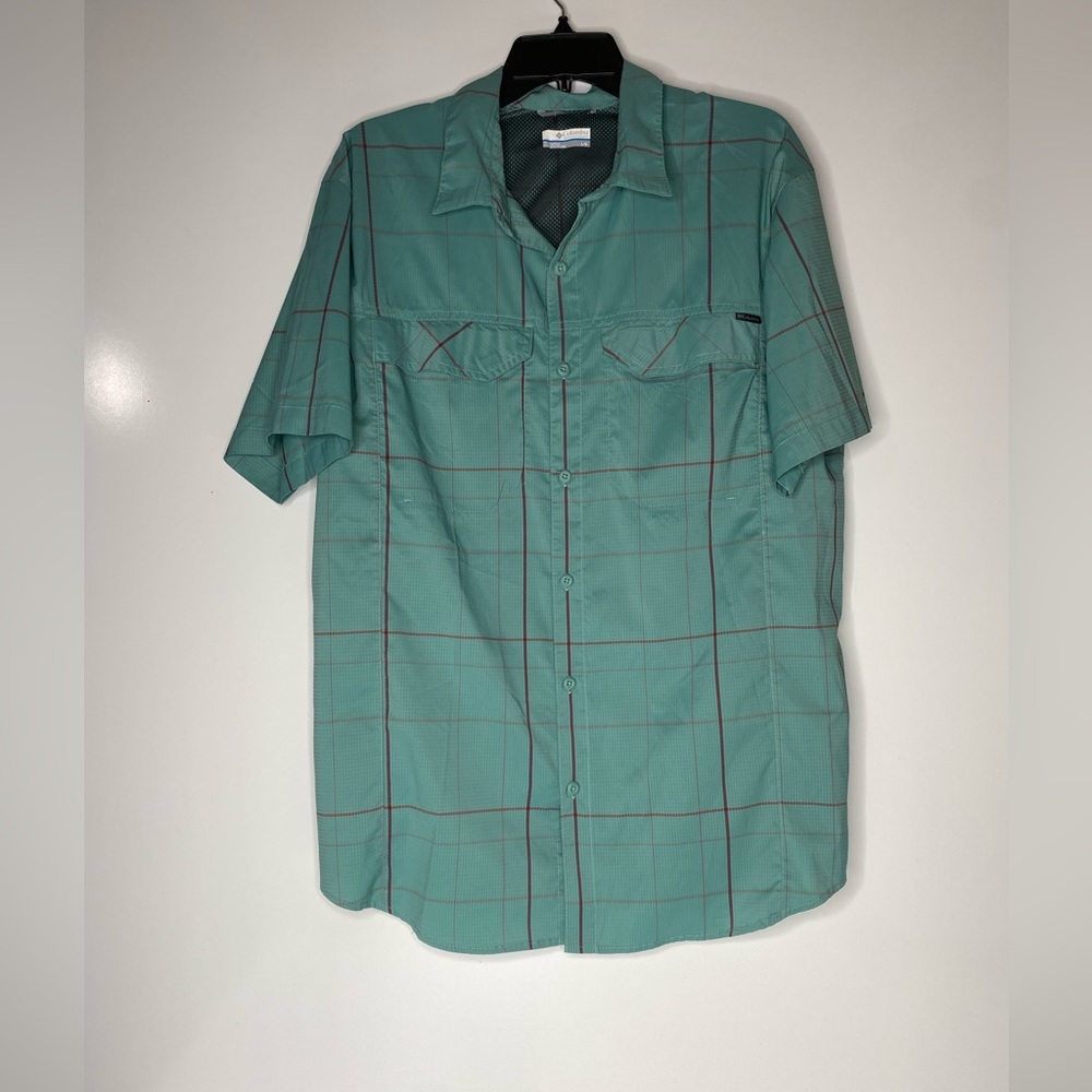 Columbia Sportswear Large Mint Orange Men Button Down Omni-Shade Fishing.